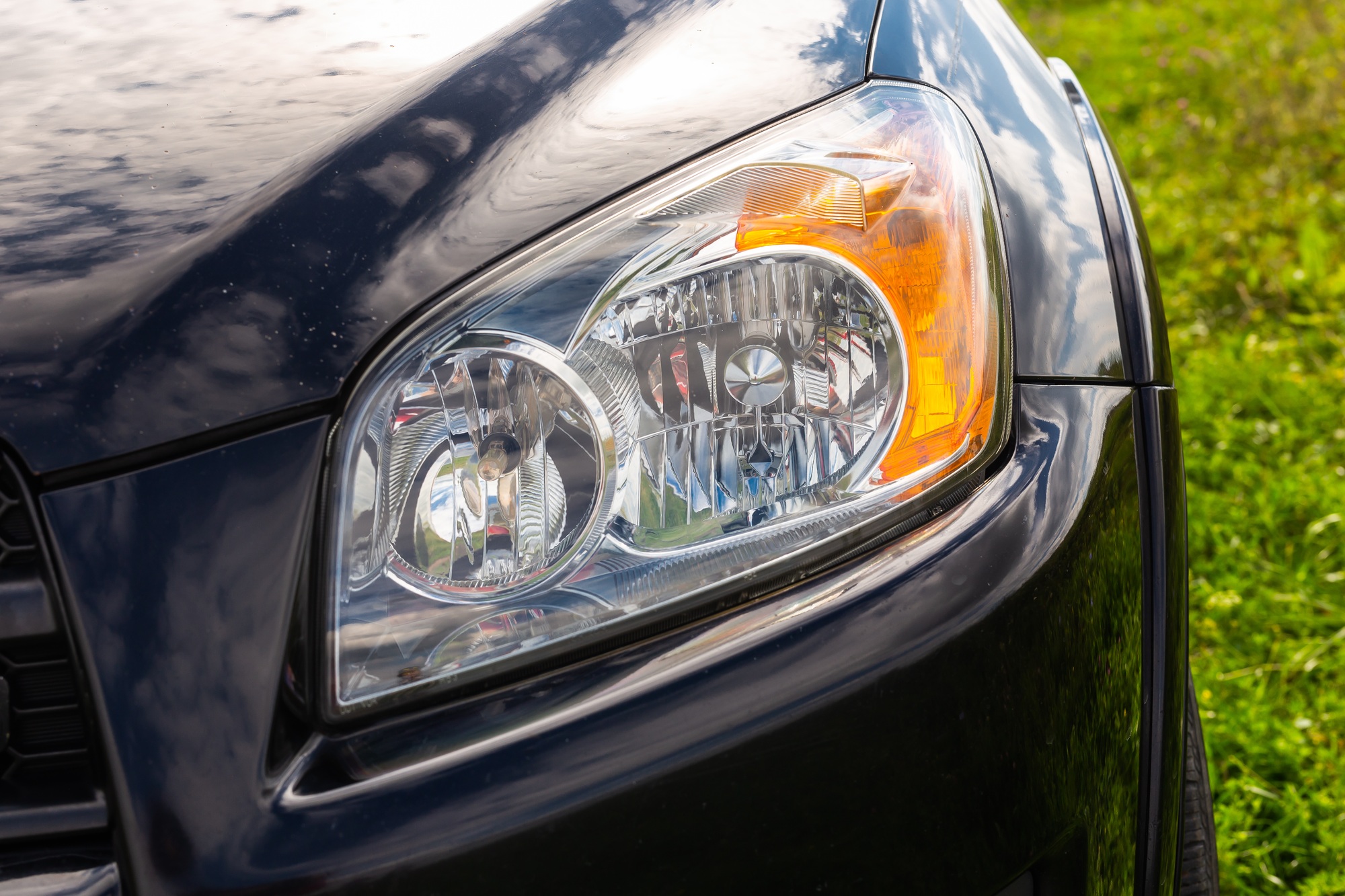 Headlight of black car. Led car headlight.